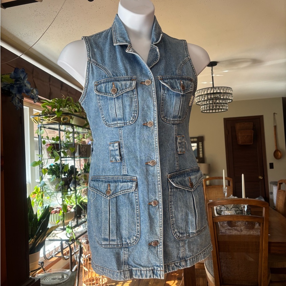 Y2K Squeeze Jeans Sleeveless Denim Button-Front Mini Dress - Light Blue Size M